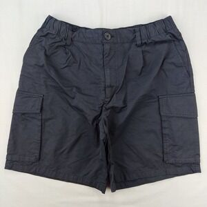 H&M Cargo Shorts Mens M Black Elastic Waist Cotton Blend Utility Pockets